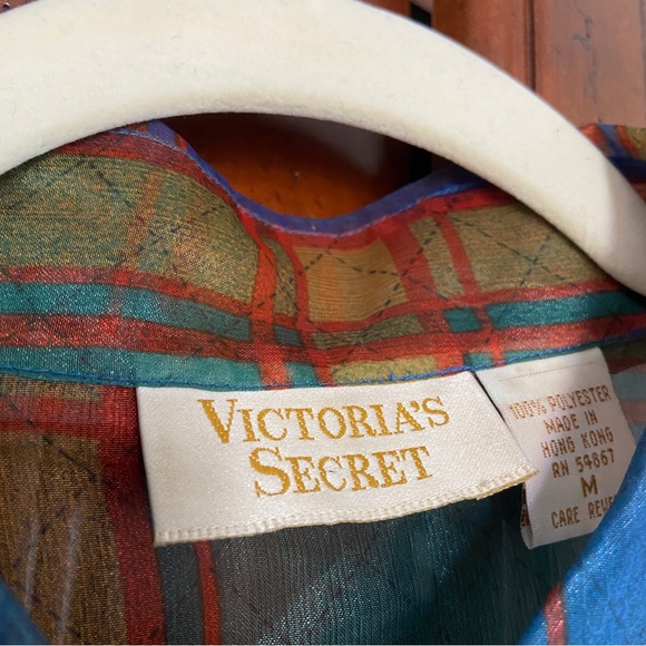 Vintage Victoria’s Secret Gold Label Plaid Bed Jacket | Sheer Artsy Clowncore - Picture 5 of 6